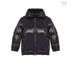 Theory shearling lined nylon hooded puffer